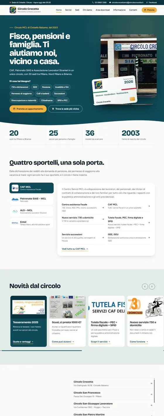 Circolo Crocetta MCL, anteprima del sito